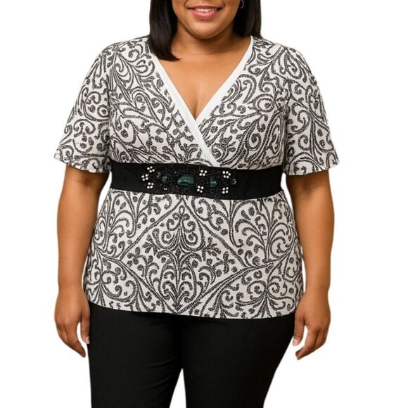 Lane Bryant Plus Size 18/20 Top Wrap Style Printed Embellished Waistband - Picture 1 of 7